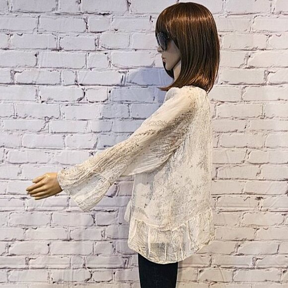 LUISA RICCI, 100% silk Boho long sleeve floral sheer blouse - Picture 7 of 11